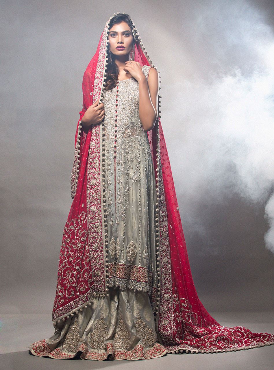 Ash Grey Embellished Net Lehenga Set (3-Piece) - Image 1