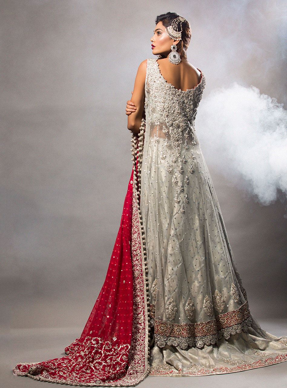 Ash Grey Embellished Net Lehenga Set (3-Piece) - Image 2