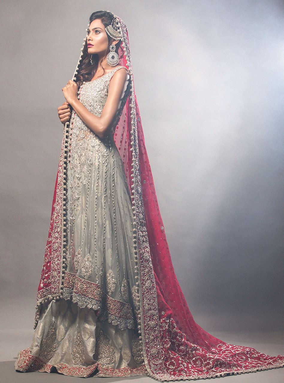 Ash Grey Embellished Net Lehenga Set (3-Piece) - Image 3