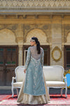 Pakistani Porcelain Grey Zardozi Karandi Coat with Brocade Lehenga (2-Piece) - Image 3