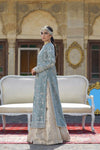 Pakistani Porcelain Grey Zardozi Karandi Coat with Brocade Lehenga (2-Piece) - Image 4