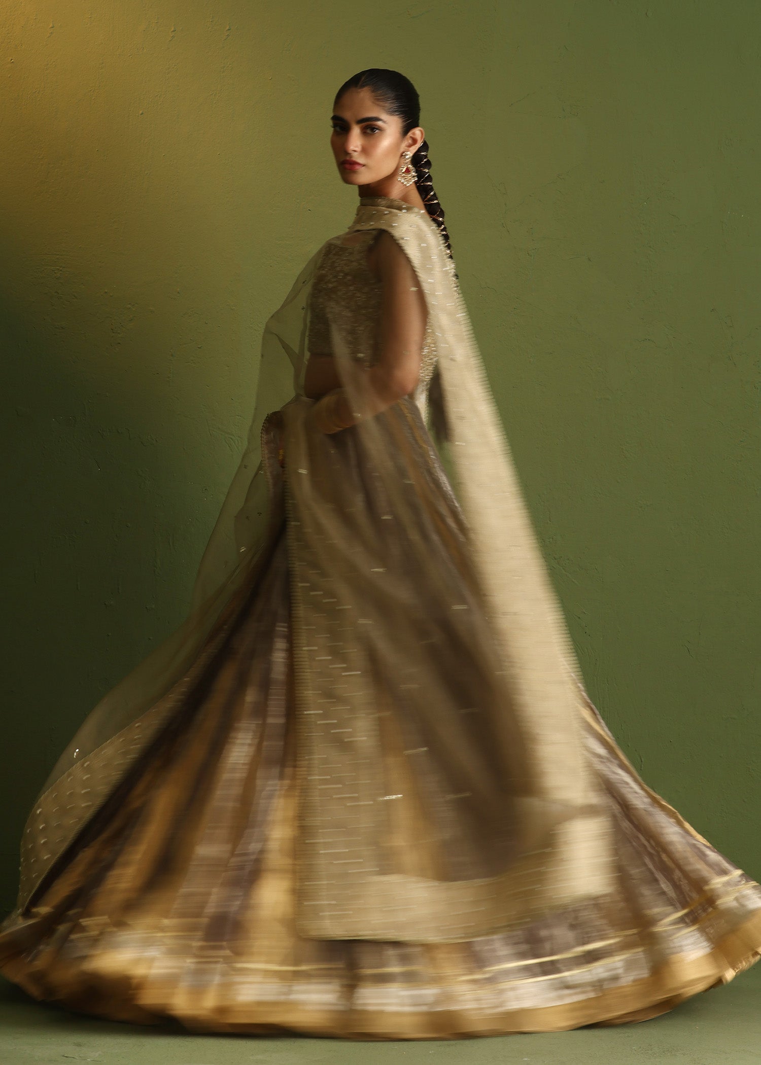 Pakistani Charcoal Grey Embellished Lama Lehenga (3-Piece) - Image 12