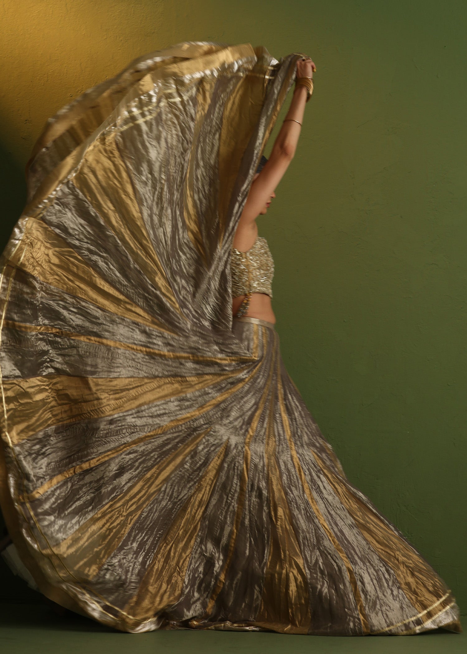 Pakistani Charcoal Grey Embellished Lama Lehenga (3-Piece) - Image 13