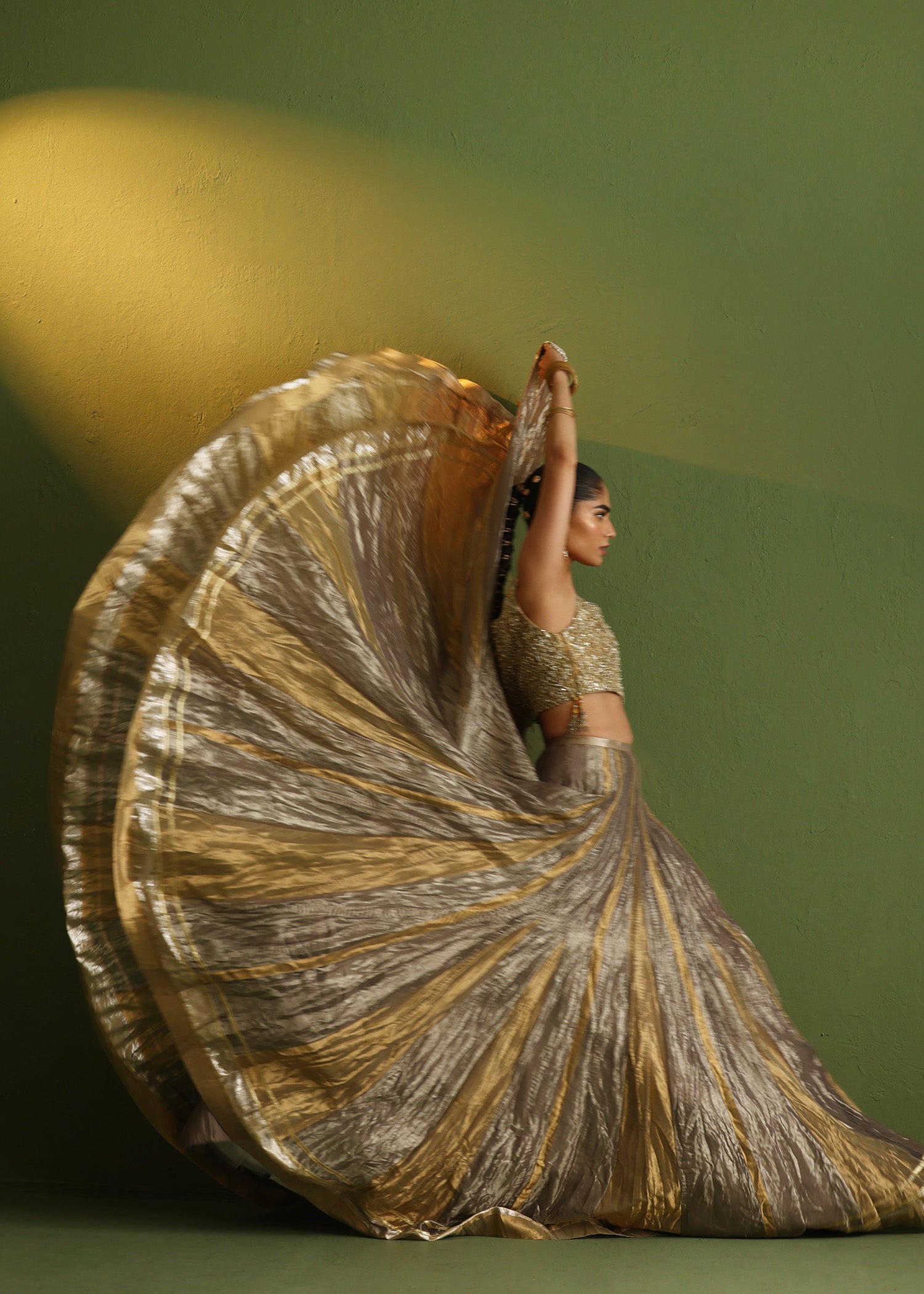 Pakistani Charcoal Grey Embellished Lama Lehenga (3-Piece) - Image 5