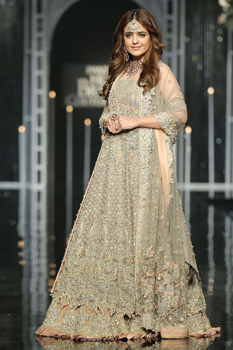 Grey and Peach 3D Embroidered Net Lehenga Gown (3-Piece) - Image 2