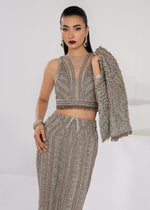 Grey Embellished Net Lehenga Set (3-Piece) - Image 3