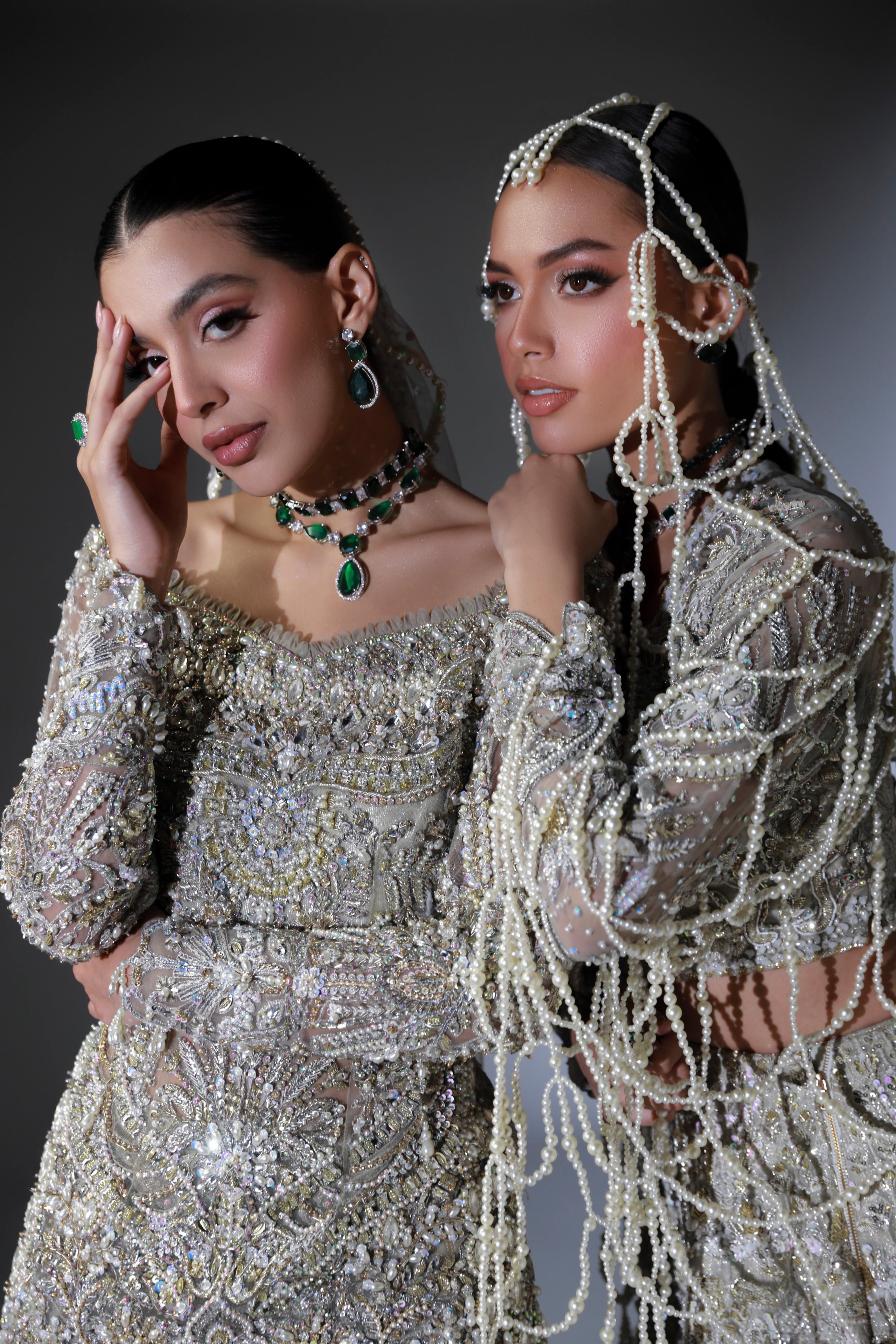 Pakistani Moon Grey Hand-Embellished Net Bridal Lehenga (3-Piece) - Image 21