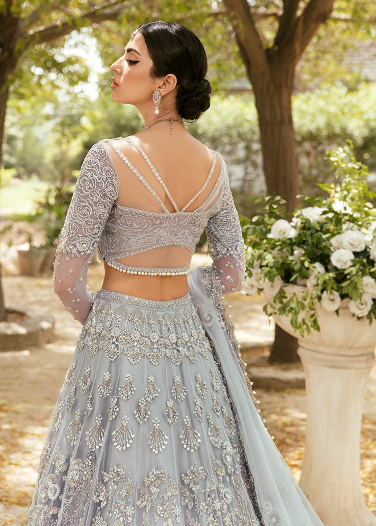 Pakistani Cloudy Grey Crystal Embellished Net Lehenga Choli (3-Piece) - Image 7