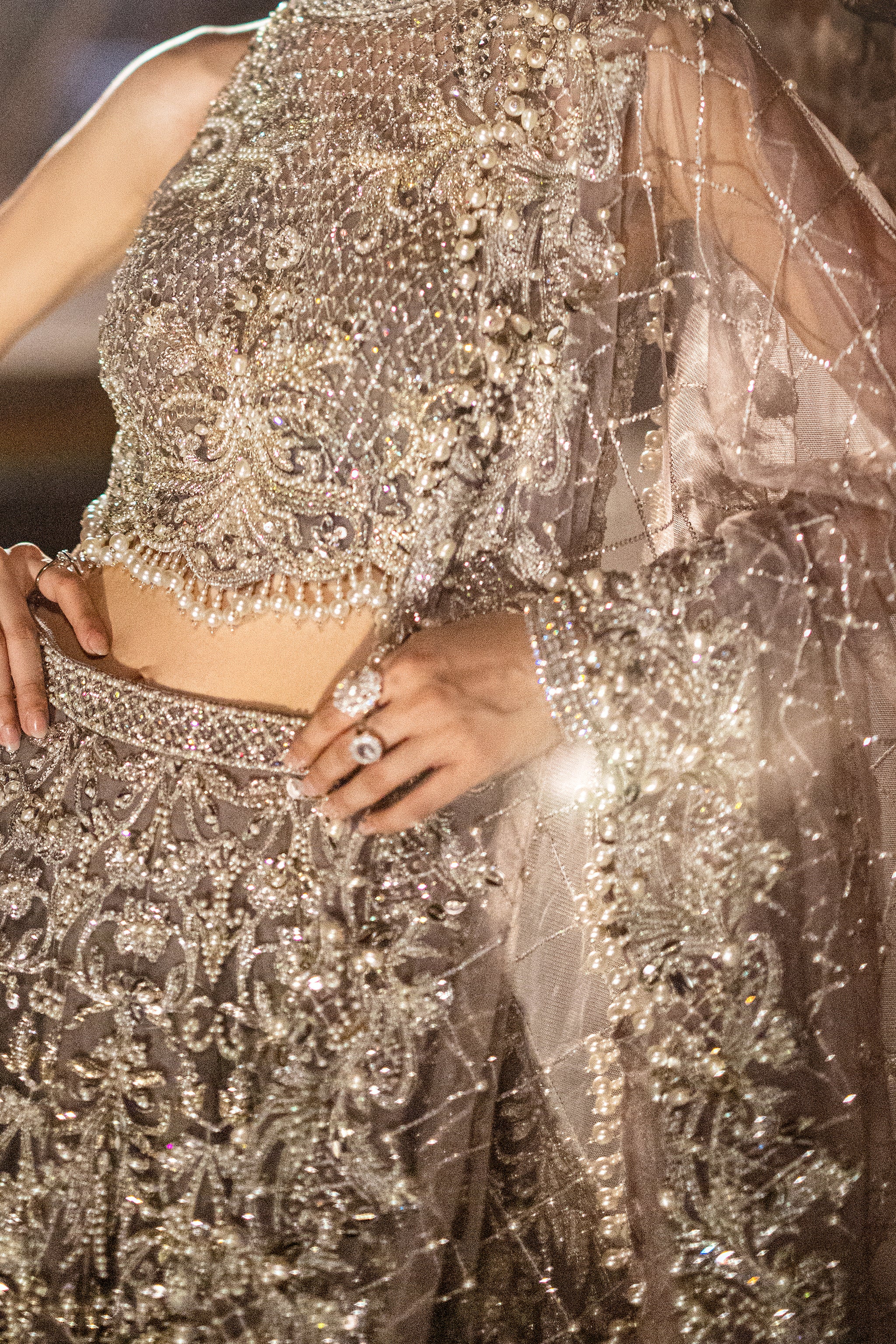 Lilac Grey Embellished Net Lehnga Choli (3-Piece) - Image 2