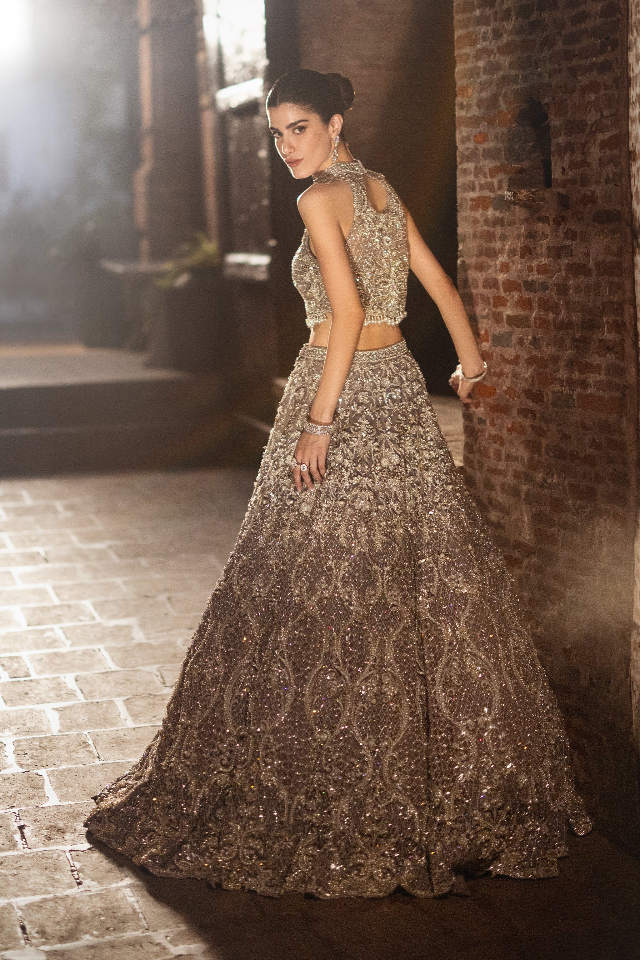 Lilac Grey Embellished Net Lehnga Choli (3-Piece) - Image 5