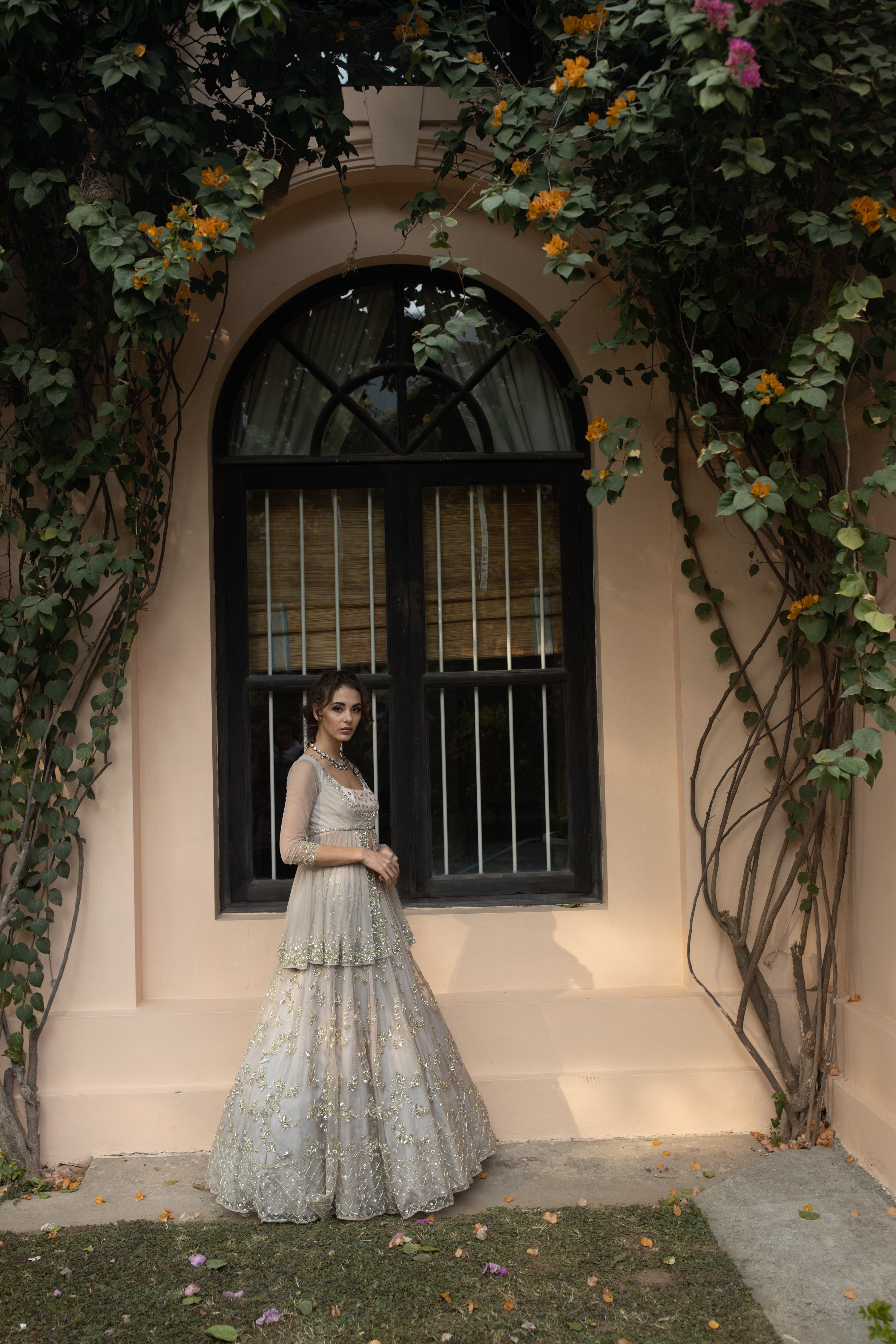 Indian Grey Sequin Net Organza Lehenga (2-Piece) - Image 2
