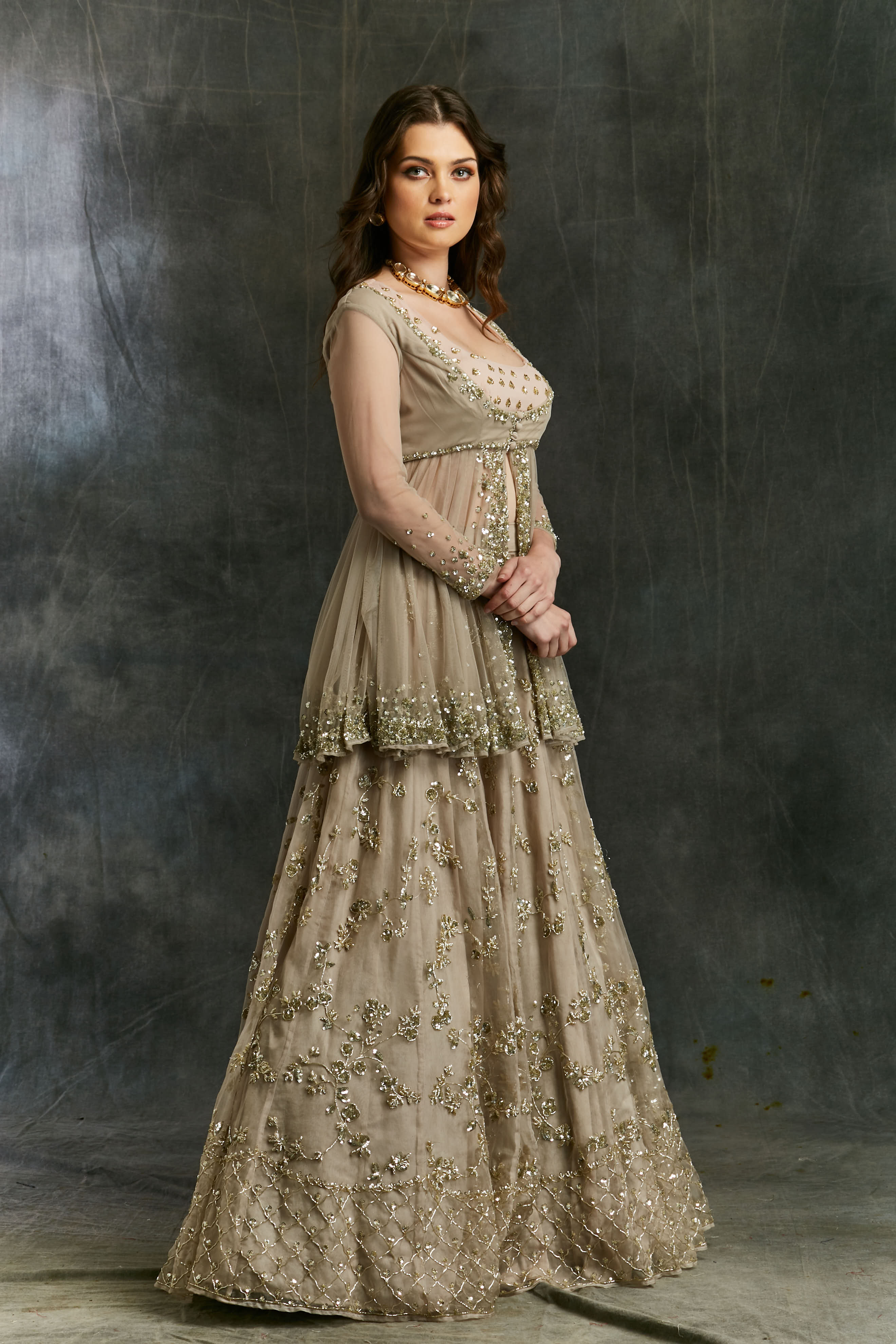 Indian Grey Sequin Net Organza Lehenga (2-Piece) - Image 6