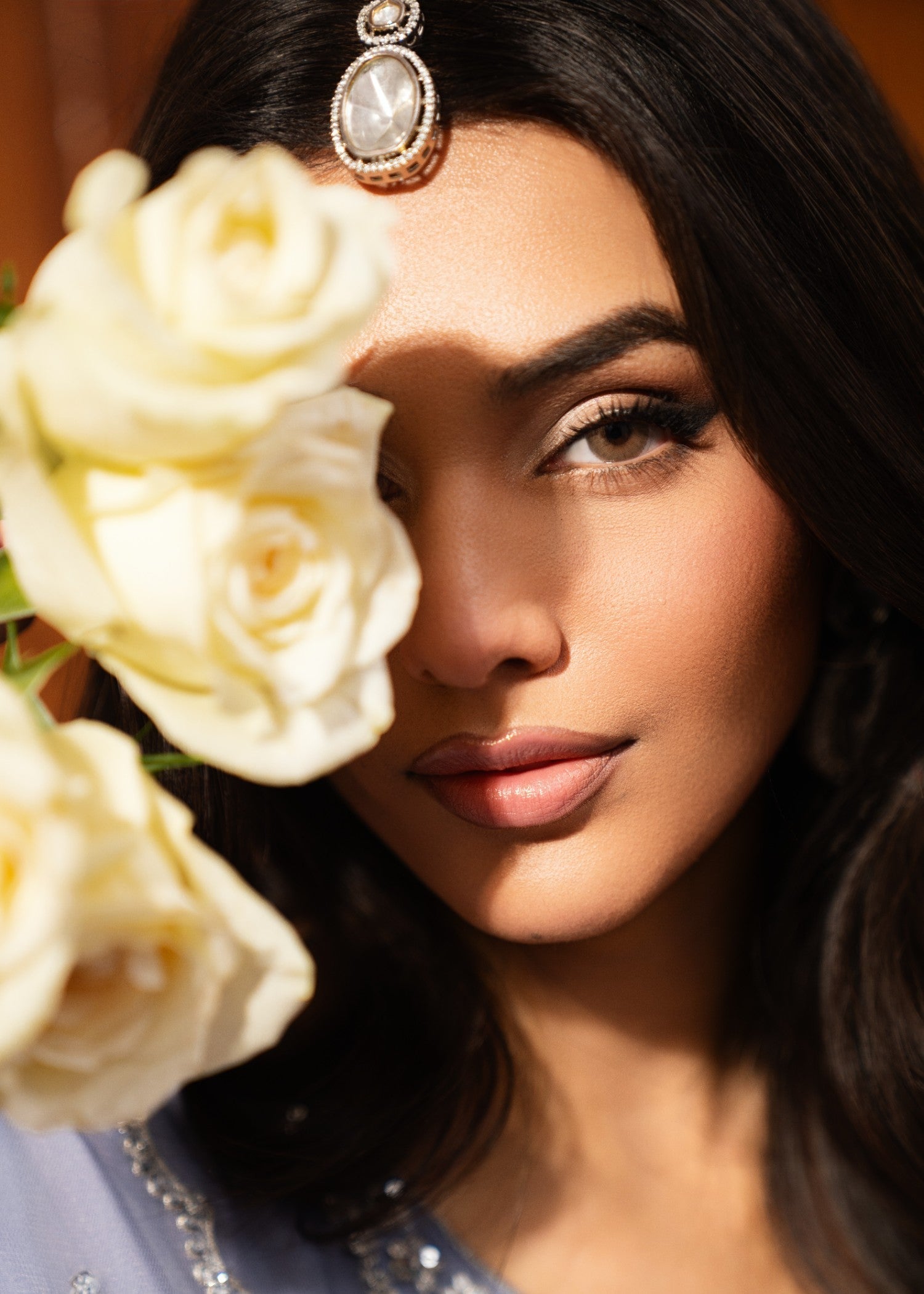 Pakistani Steel Grey Embroidered Net Long Shirt Lehenga (3-Piece) - Image 8