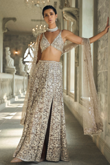 Indian Ash Grey Embroidered Net Lehenga Set (3-Piece) - Image 2