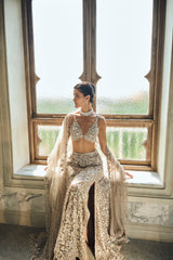 Indian Ash Grey Embroidered Net Lehenga Set (3-Piece) - Image 4
