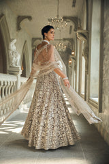 Indian Ash Grey Embroidered Net Lehenga Set (3-Piece) - Image 6