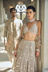 Indian Ash Grey Embroidered Net Lehenga Set (3-Piece) - Image 8