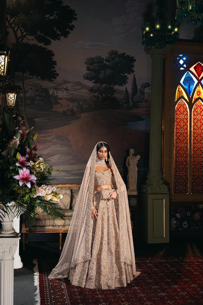 Mouse Zardozi Embroidered Net Bridal Lehenga Choli (3-Piece) - Image 1