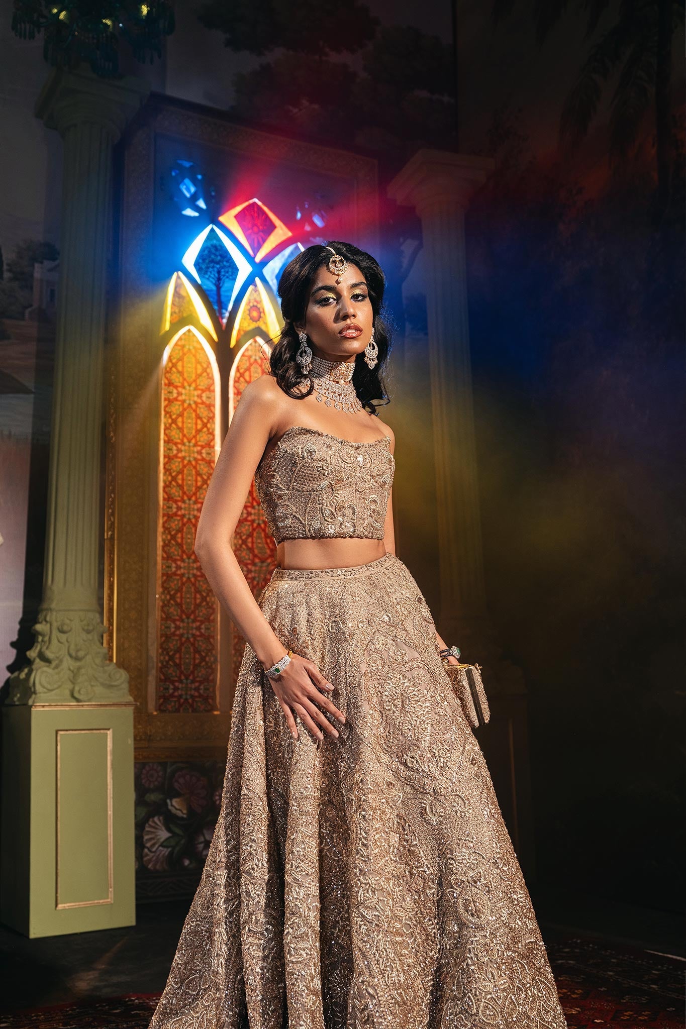 Mouse Zardozi Embroidered Net Bridal Lehenga Choli (3-Piece) - Image 4