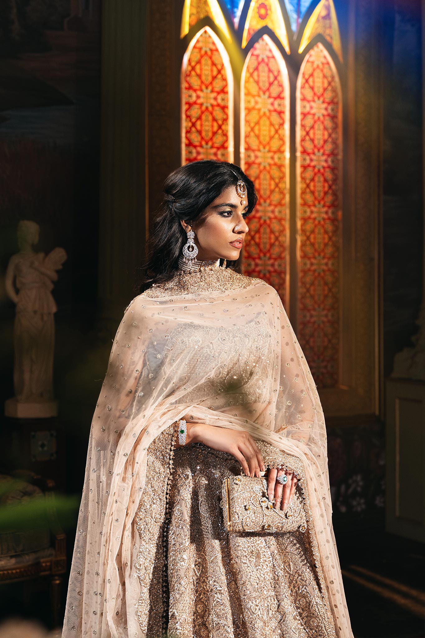 Mouse Zardozi Embroidered Net Bridal Lehenga Choli (3-Piece) - Image 5