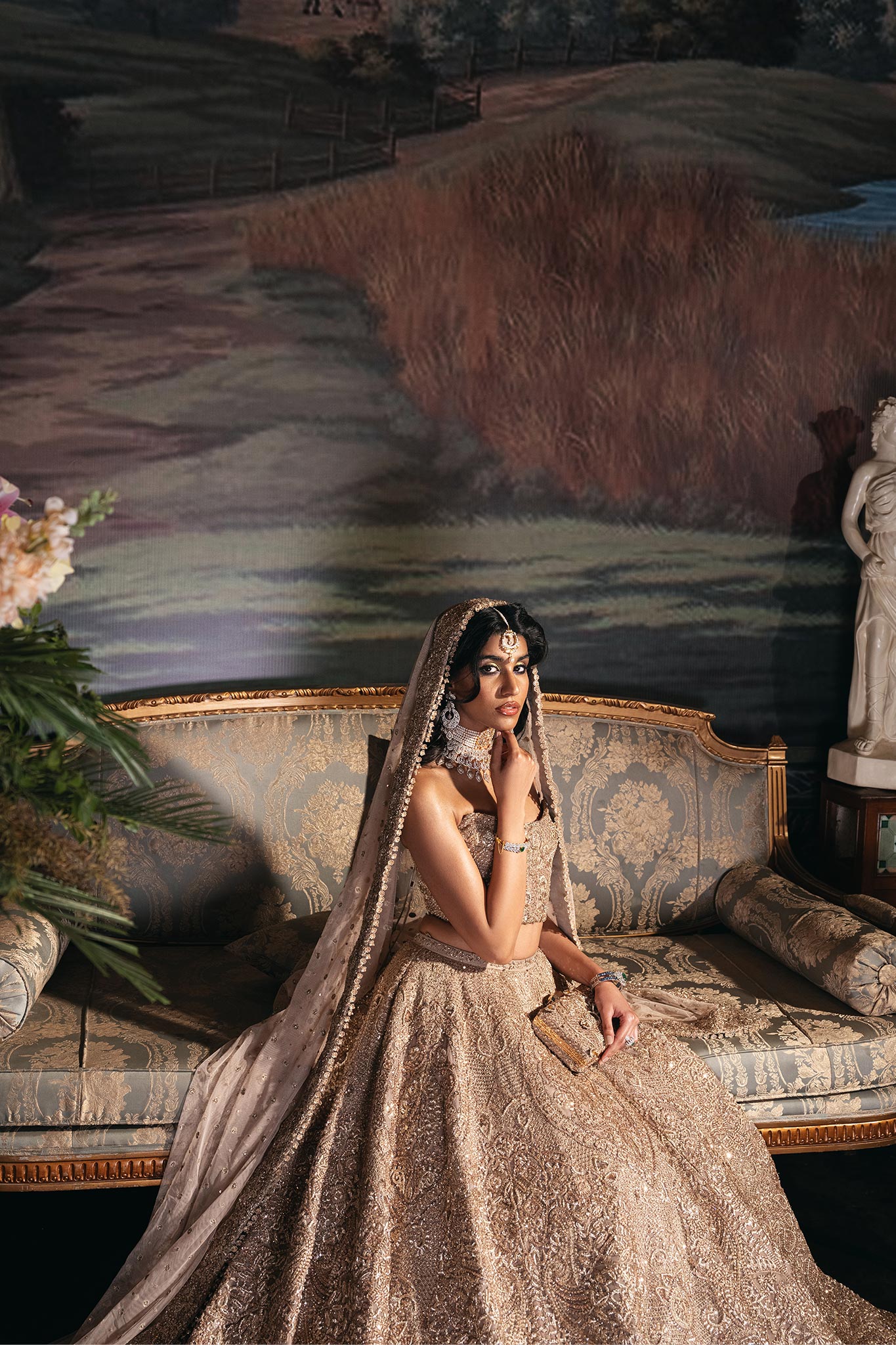 Mouse Zardozi Embroidered Net Bridal Lehenga Choli (3-Piece) - Image 6