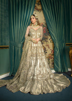 Soft Grey Embroidered Net & Tissue Bridal Lehenga (3-Piece) - Image 3