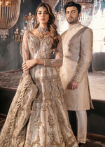Soft Grey Embroidered Net & Tissue Bridal Lehenga (3-Piece) - Image 6