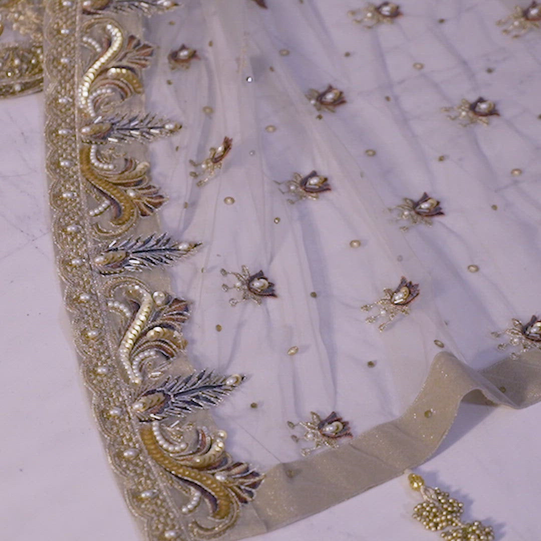 Grey Hand-Embellished Net Bridal Lehenga (3-Piece) - Image 2