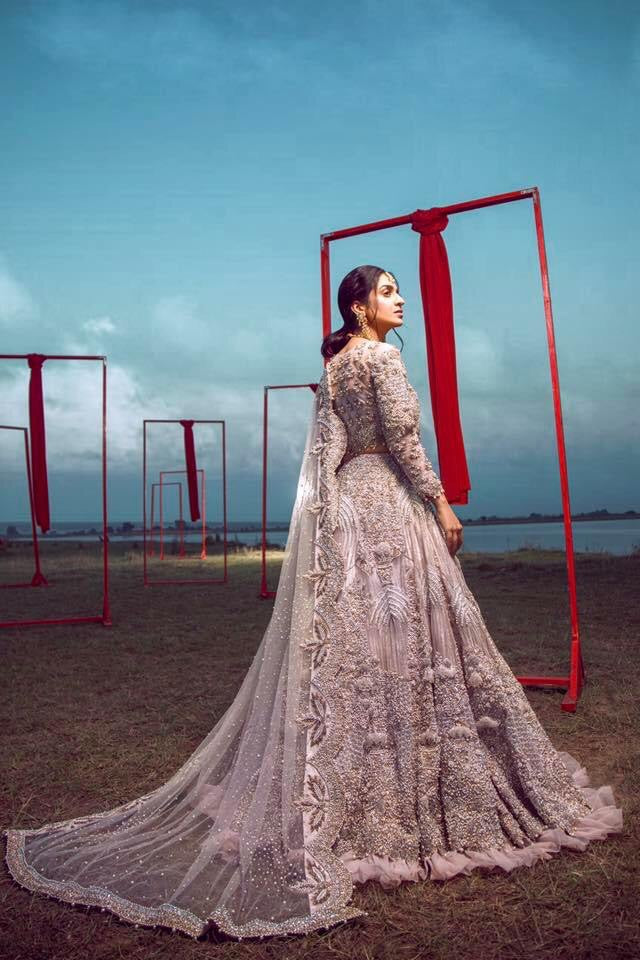 Lavender Grey Embellished Net Bridal Lehenga (3-Piece) - Image 4