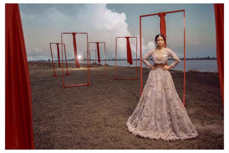 Lavender Grey Embellished Net Bridal Lehenga (3-Piece) - Image 5