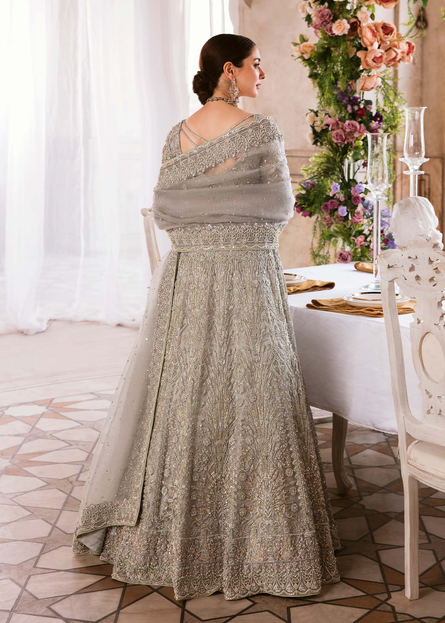 Grey Hand-Embellished Organza Lehenga (3-Piece) - Image 3