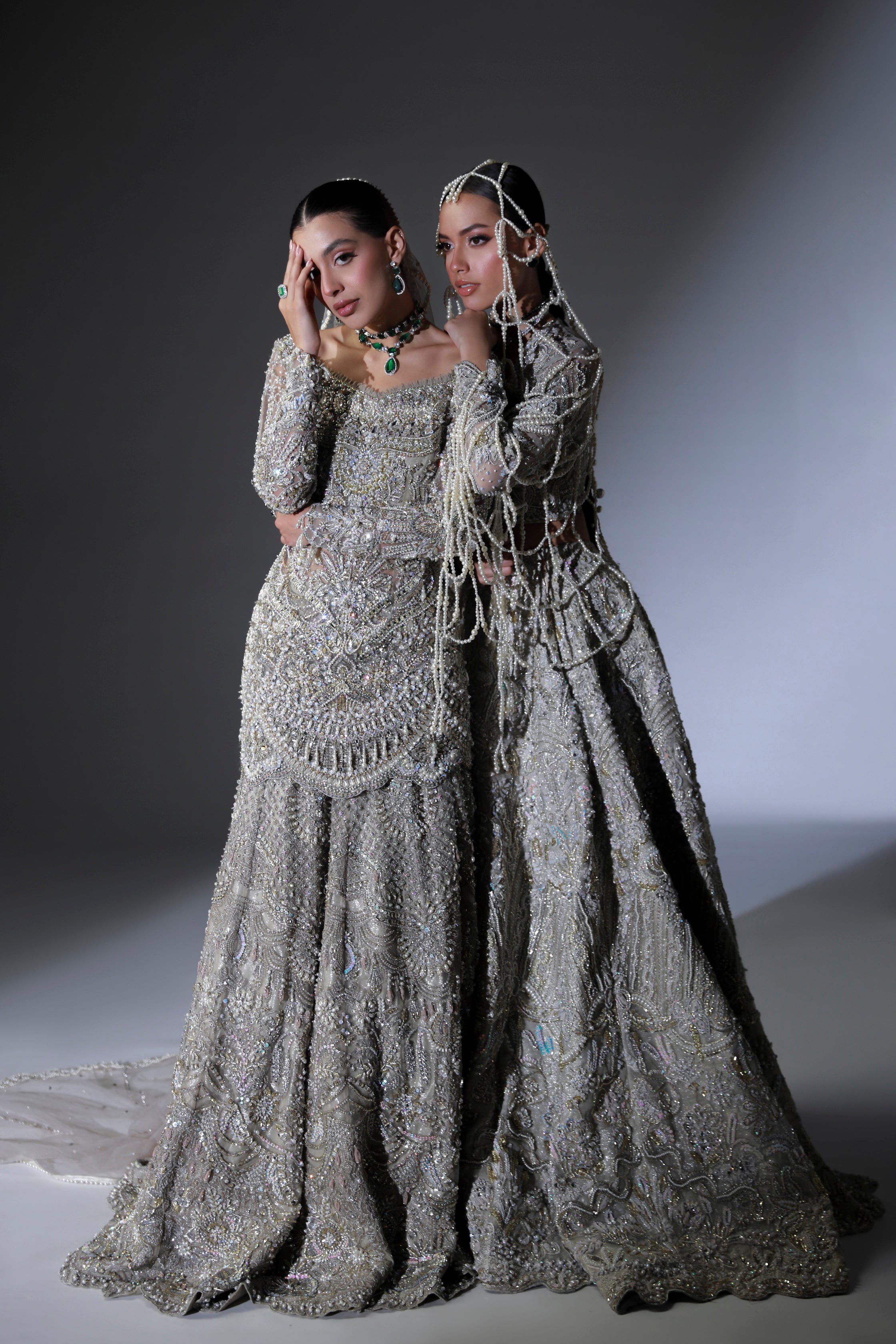 Pakistani Moon Grey Hand Embellished Organza Bridal Lehenga (3-Piece) - Image 16