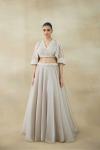 Indian Bright Grey Embellished Organza Tissue Lehenga (2-Piece) - Image 1