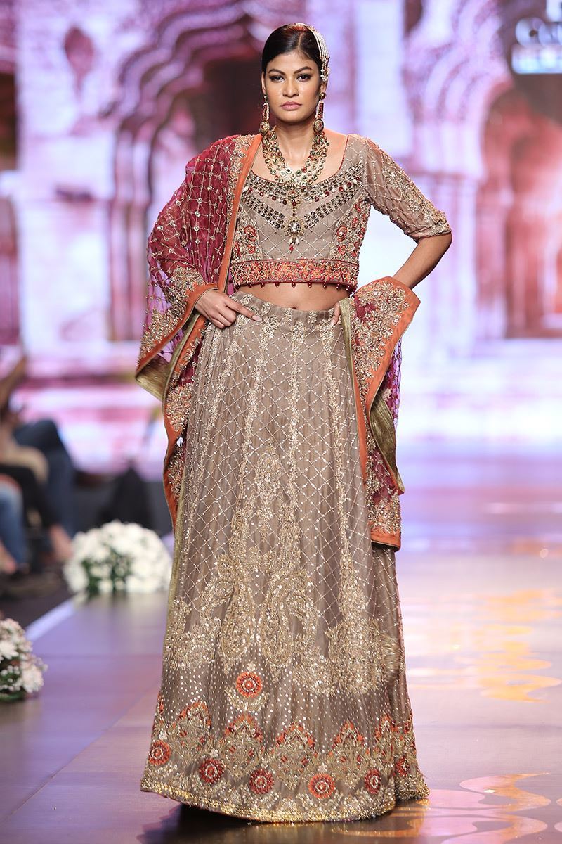Pakistani Grey Embroidered Organza Lehenga Choli (3-Piece) - Image 1