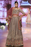 Pakistani Grey Embroidered Organza Lehenga Choli (3-Piece) - Image 3
