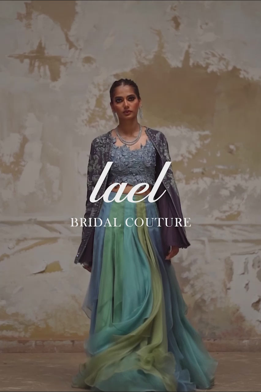 Grey Arri Embroidered Raw Silk Jacket Lehenga (3-Piece) - Image 7