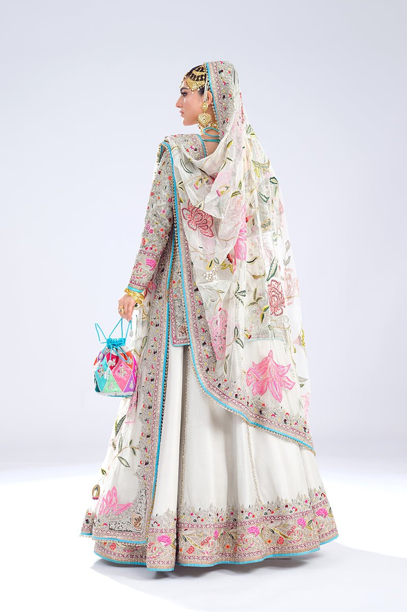 Pakistani Grey Embroidered Raw Silk Lehenga Bridal Set (3-Piece) - Image 6