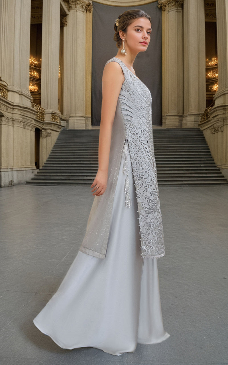 Grey Cutwork Embroidered Satin-Blend Lehenga (2-Piece) - Image 2