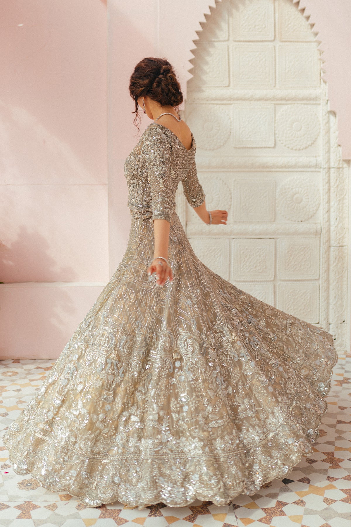 Grey Embellished Tissue Lehenga Choli (3-Piece) - Image 2