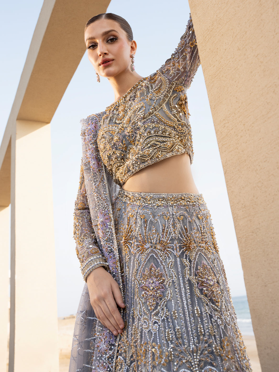 Amethyst Grey 3D Floral Tulle Lehenga Choli (3-Piece) - Image 12