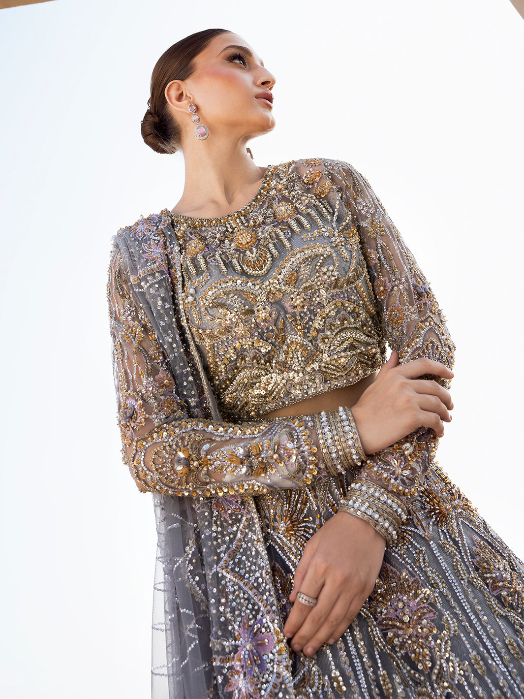 Amethyst Grey 3D Floral Tulle Lehenga Choli (3-Piece) - Image 2