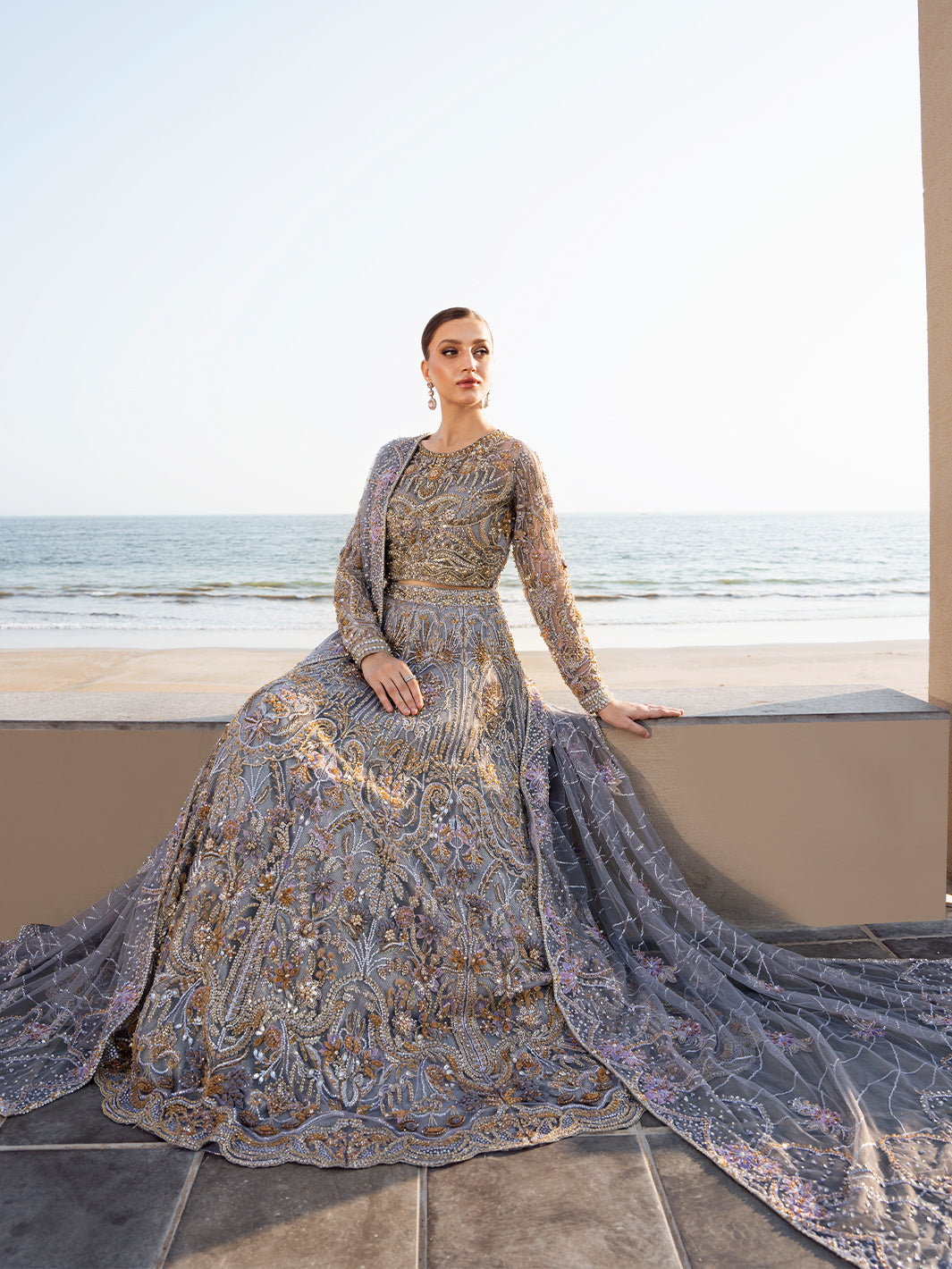 Amethyst Grey 3D Floral Tulle Lehenga Choli (3-Piece) - Image 9