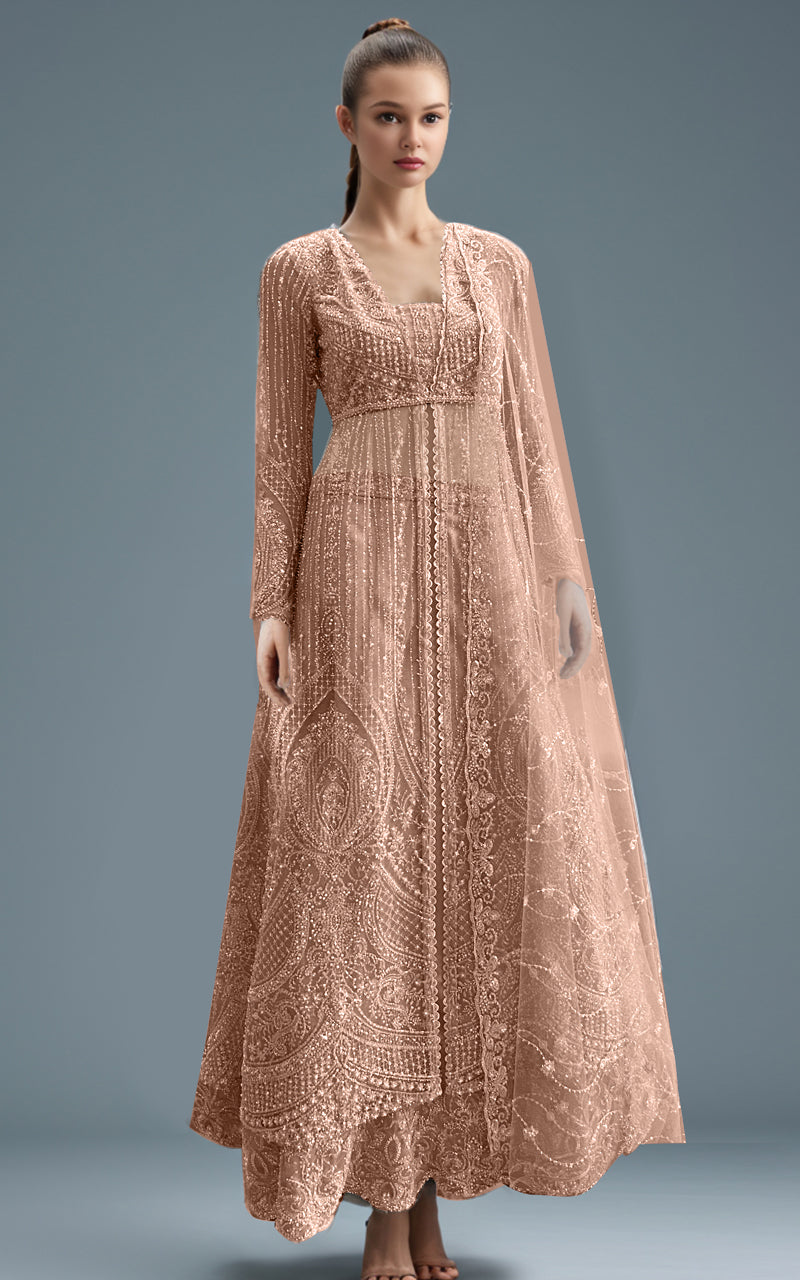 Grey Embroidered Net Maxi Dress (3-Piece) - Image 10