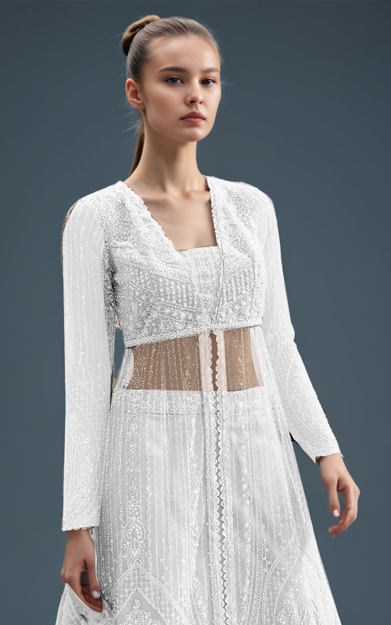 Grey Embroidered Net Maxi Dress (3-Piece) - Image 11