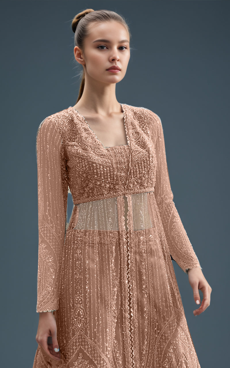 Grey Embroidered Net Maxi Dress (3-Piece) - Image 12