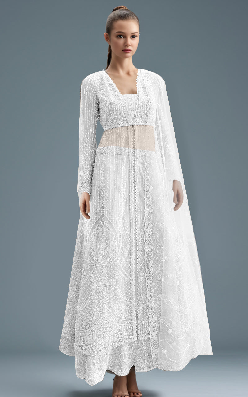 Grey Embroidered Net Maxi Dress (3-Piece) - Image 6