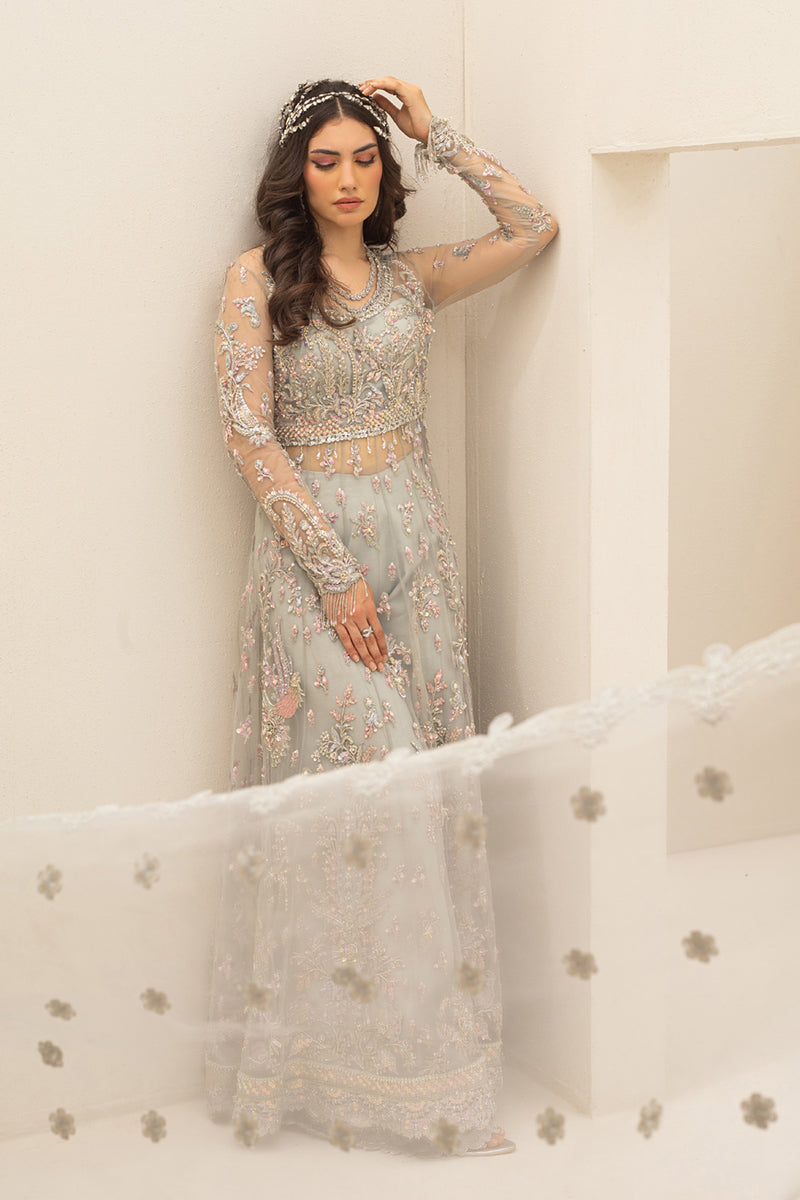 Soft Grey Embellished Net Maxi Dress (3-Piece) - Image 5