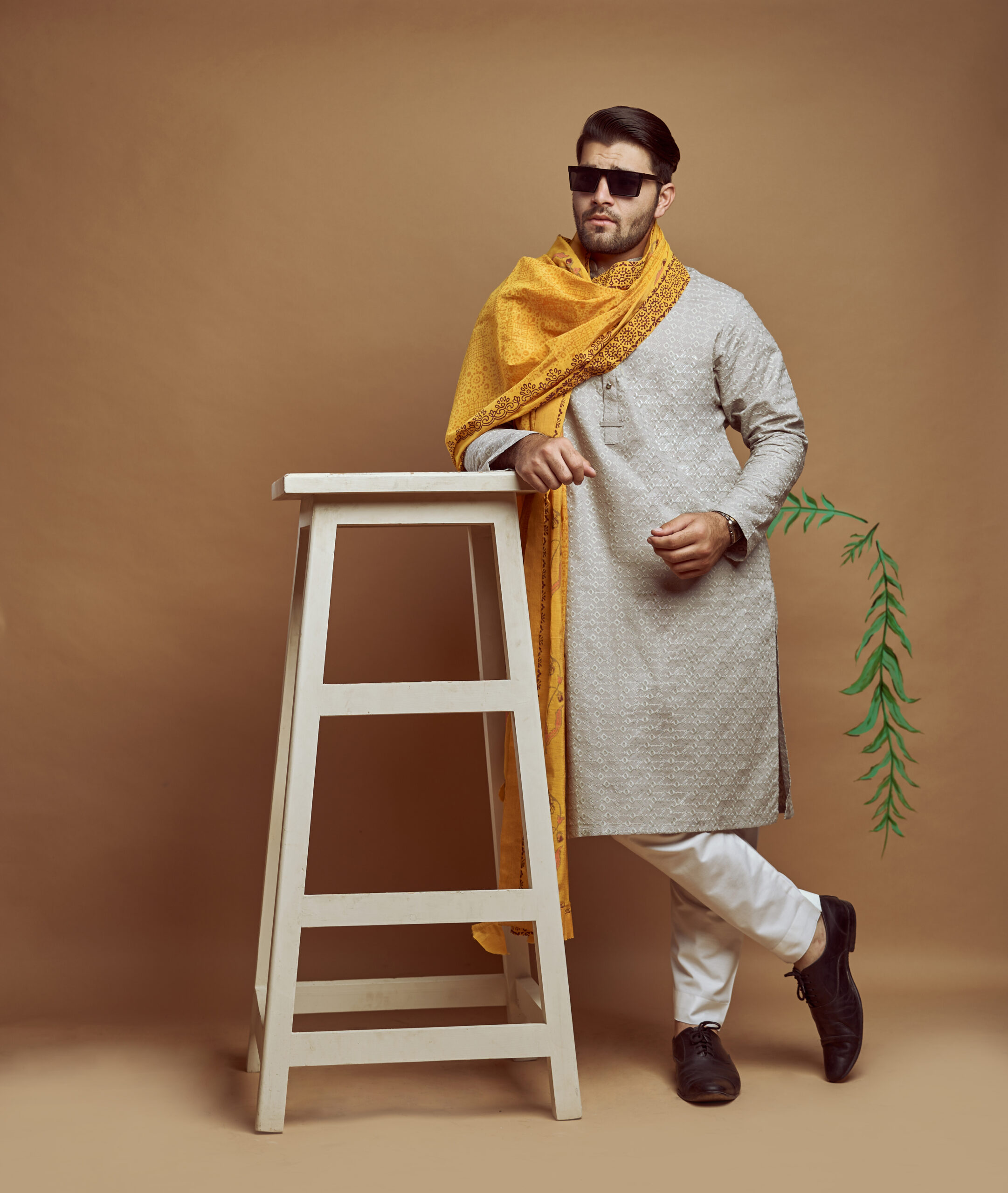 Ash Grey Chikankari Cotton Kurta (3-Piece) - Image 2