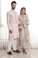 Grey Resham Embroidered Cotton Katan Kurta (2-Piece) - Image 4