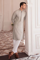 Grey Self-Embroidered Cotton Net Kurta (2-Piece) - Image 3